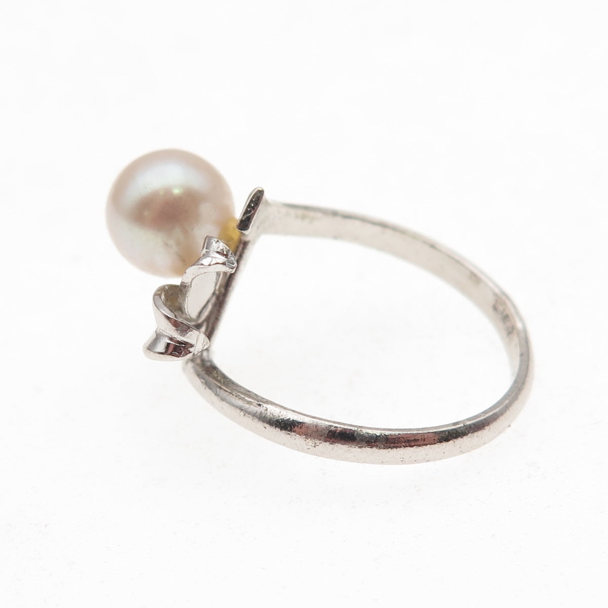 925 Sterling Silver Antique Art Deco Real Akoya Pearl Floral Ring Size 6.75