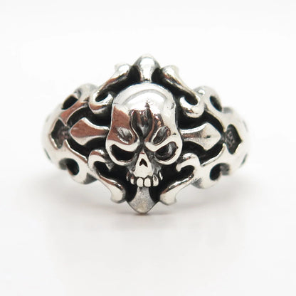 925 Sterling Silver Vintage Skull Man's Ring Size 11.5