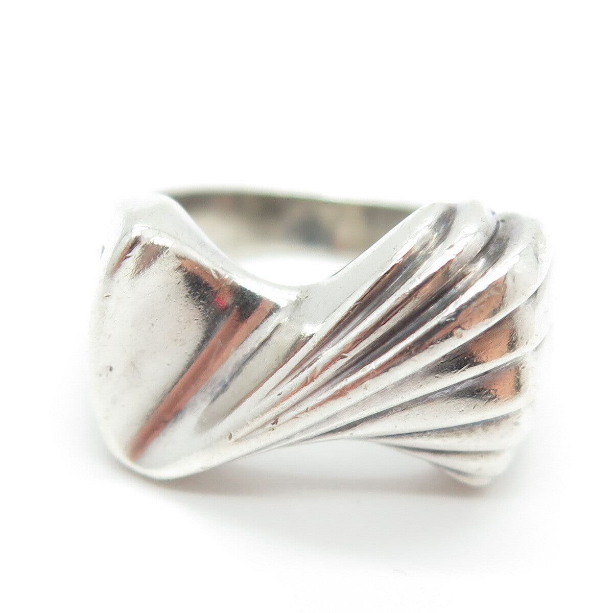 925 Sterling Silver Vintage Ribbed Modernist Ring Size 5.75