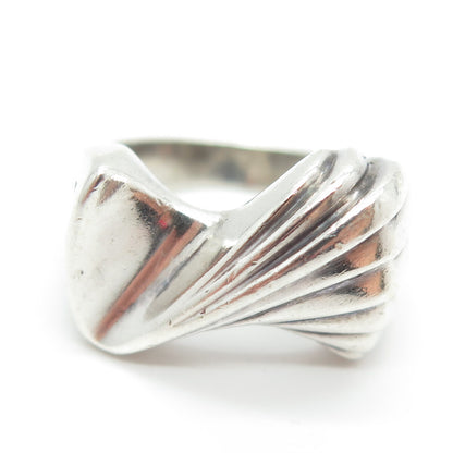 925 Sterling Silver Vintage Ribbed Modernist Ring Size 5.75