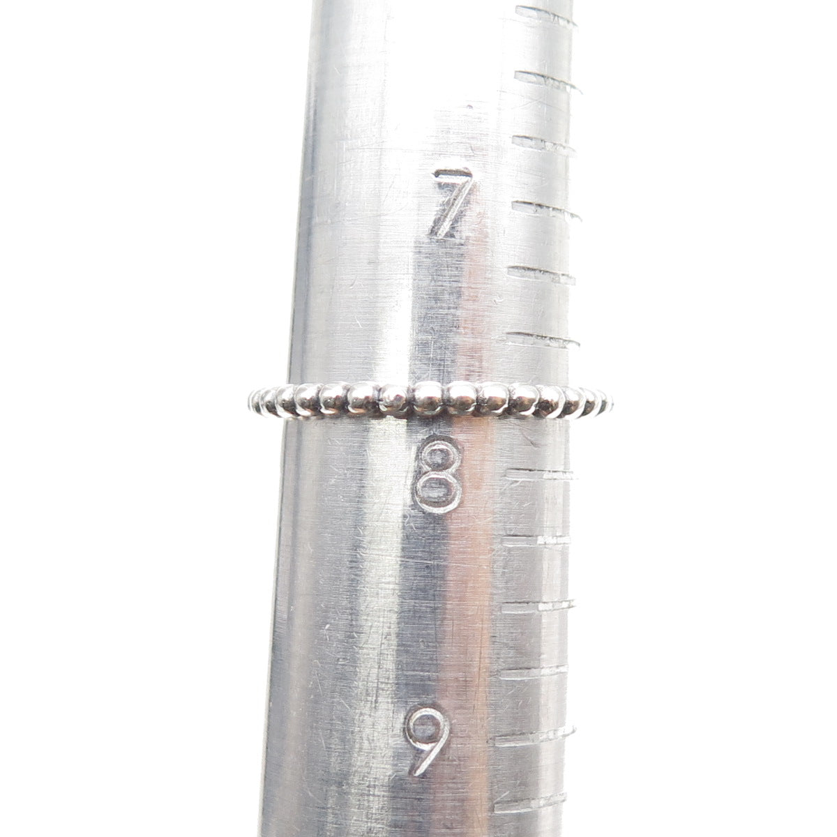 925 Sterling Silver Round-Cut C Z Love Dangle Charm Beaded Band Ring Size 7.75