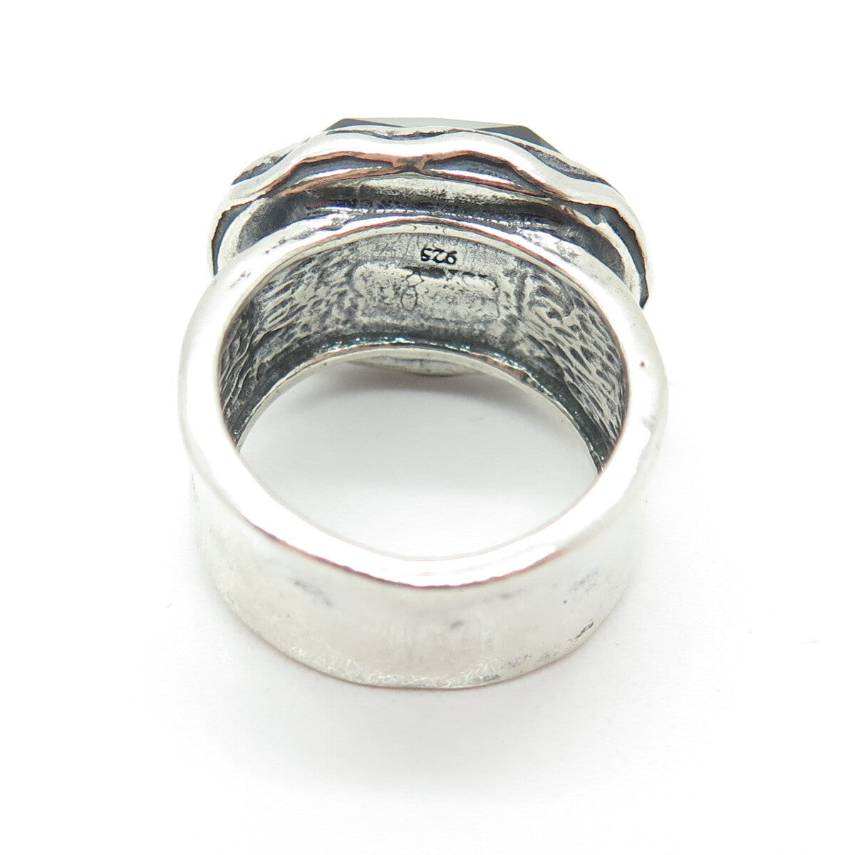 925 Sterling Silver Vintage Checkered Green Glass Dome Ring Size 6.25