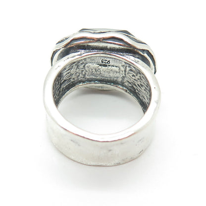 925 Sterling Silver Vintage Checkered Green Glass Dome Ring Size 6.25