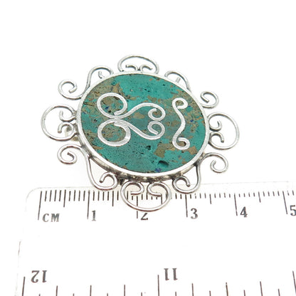 925 Sterling Silver Vintage Mexico Real Azurite Sun Face Ornate Pin Brooch
