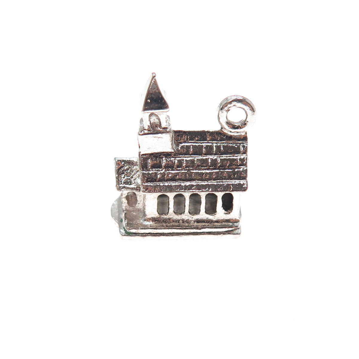 925 Sterling Silver Antique Art Deco Enamel Church Minimalist 3D Charm Pendant