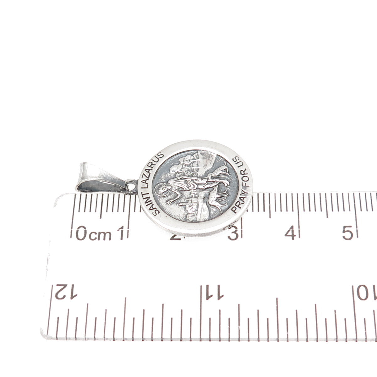 925 Sterling Silver Vintage Italy Saint Lazarus Religious Oxidized Charm Pendant