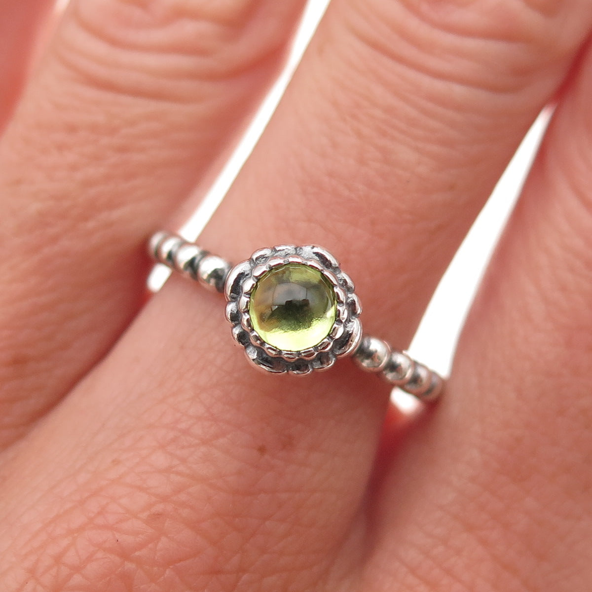 Pandora 925 Sterling Silver Real Peridot August Birthday Blooms Ring Size 7.75