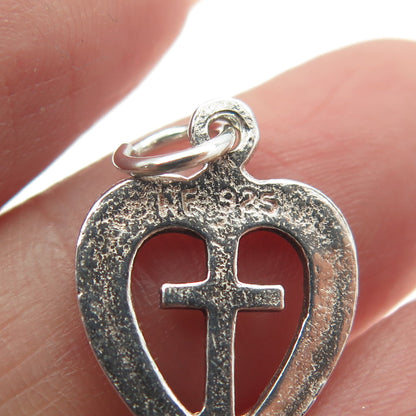 CHAPAL ZENRAY 925 Sterling Silver Vintage Cross & Heart Minimalist Charm Pendant