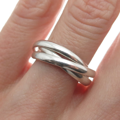925 Sterling Silver Vintage Mexico Triple Interlocked Band Ring Size 4.75