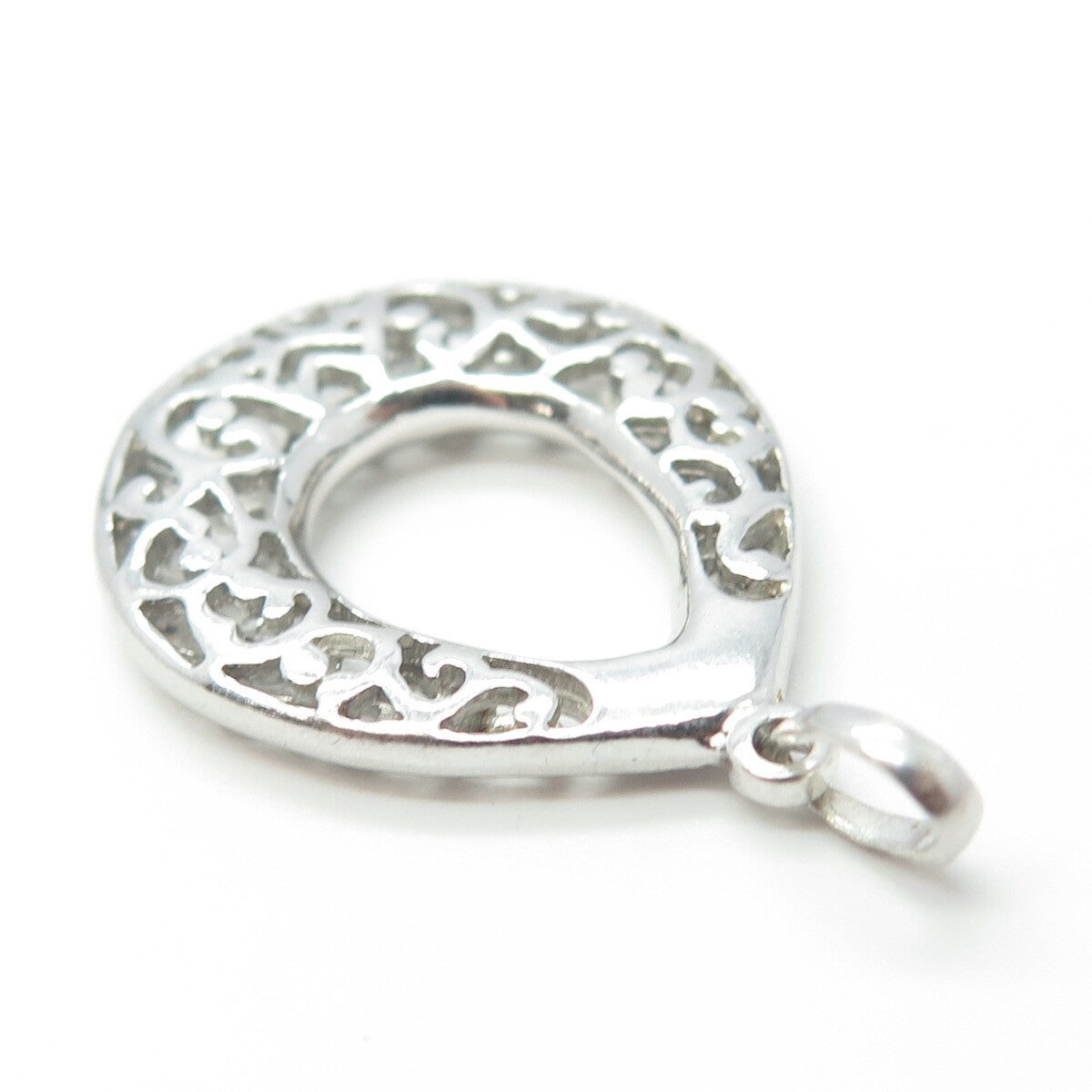 925 Sterling Silver Vintage Ornate Teardrop 3D Pendant