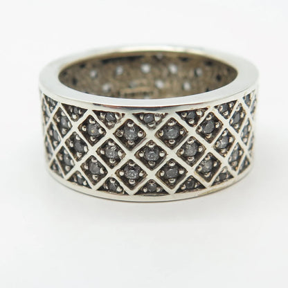 925 Sterling Silver C Z Wide Band Ring Size 7