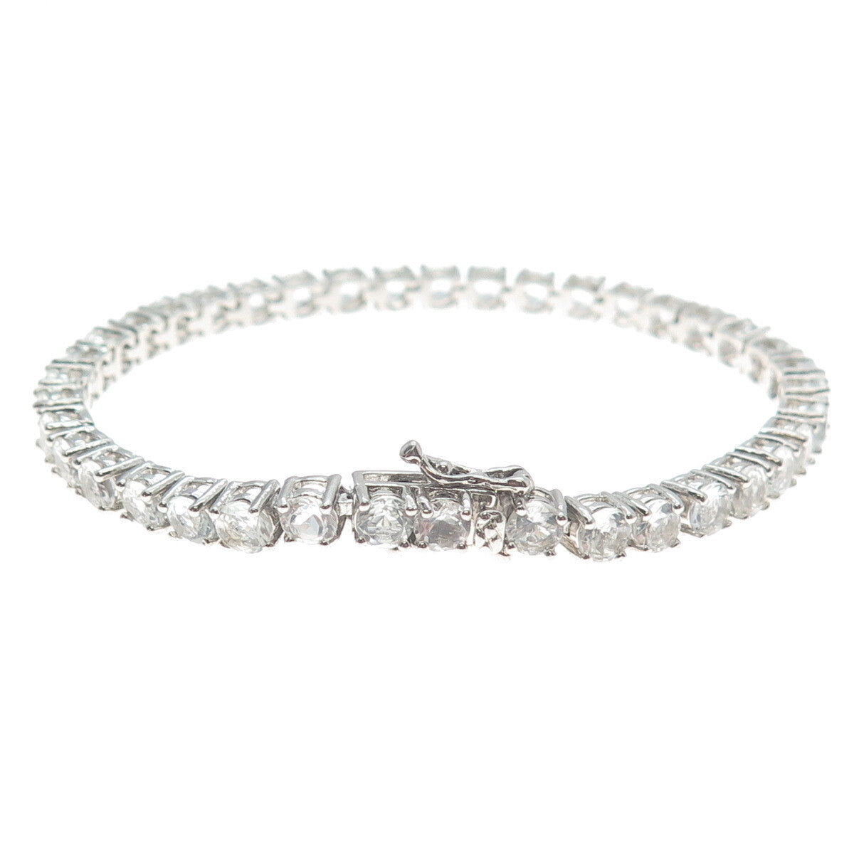 925 Sterling Silver Round-Cut Shaped C Z Tennis Link Bracelet 6.75"
