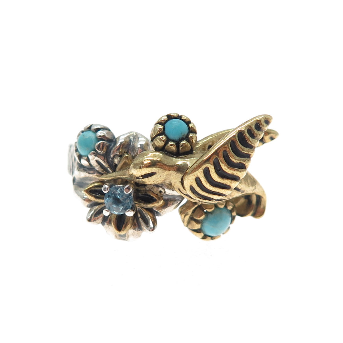 CAROLYN POLLACK FRITZ Sterling Vintage Real Multi-Gem Hummingbird Ring Size 6.25