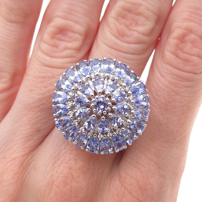 925 Sterling Silver Real Tanzanite & White Topaz Statement Ring Size 8.5