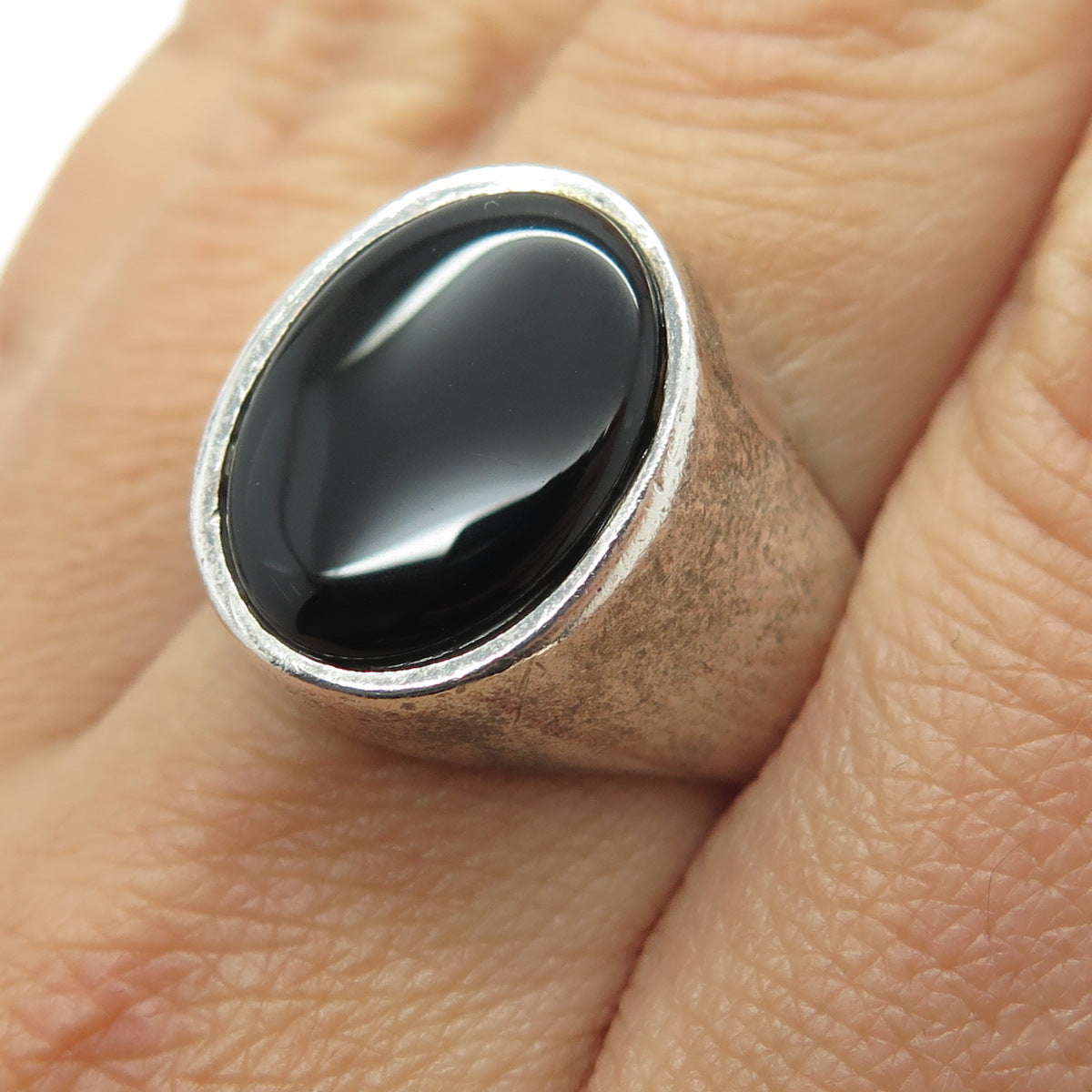 925 Sterling Silver Vintage Real Black Onyx Gemstone Ring Size 8