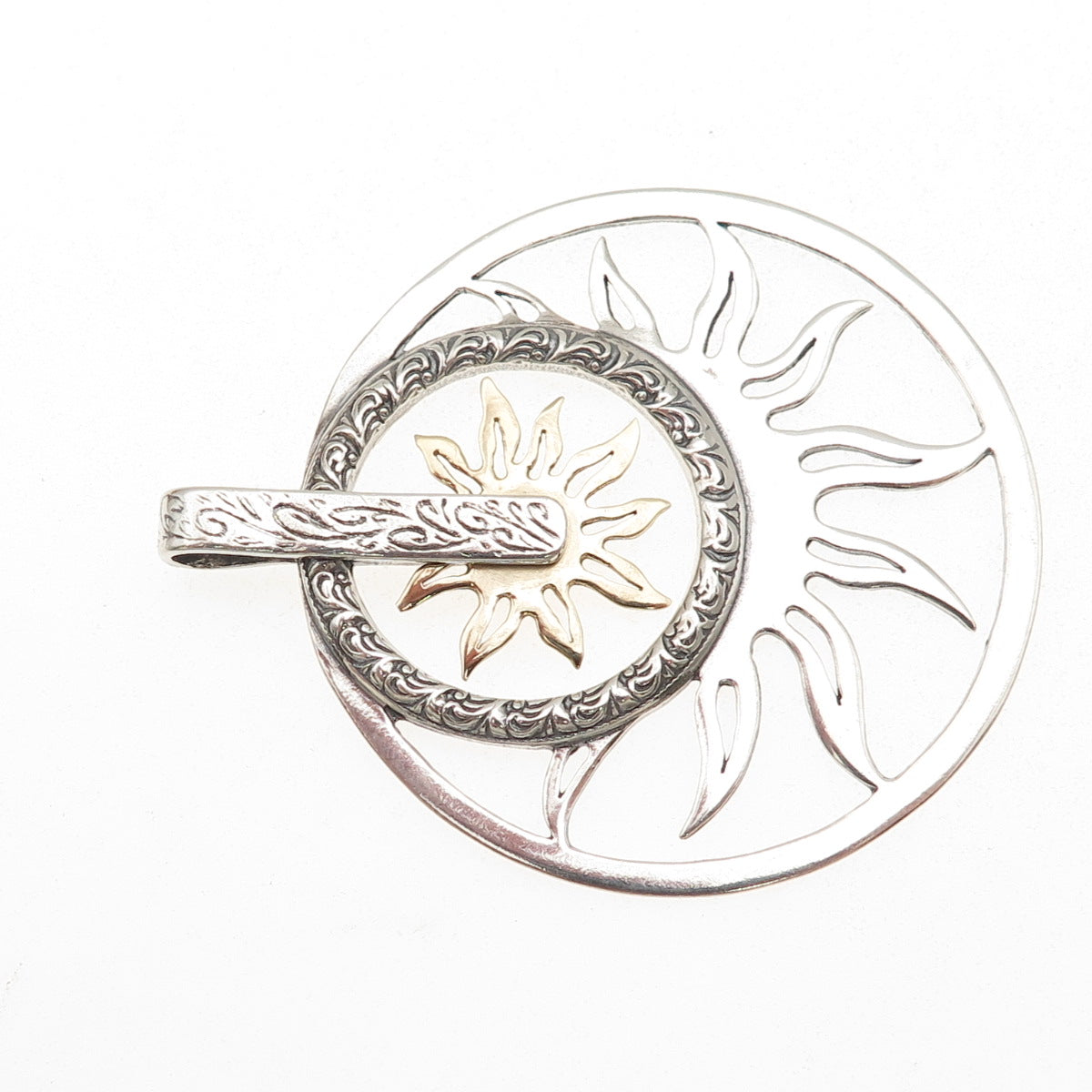 PRODESSO 925 Sterling Silver 14K Gold Vintage Israel Modernist Sun Pendant