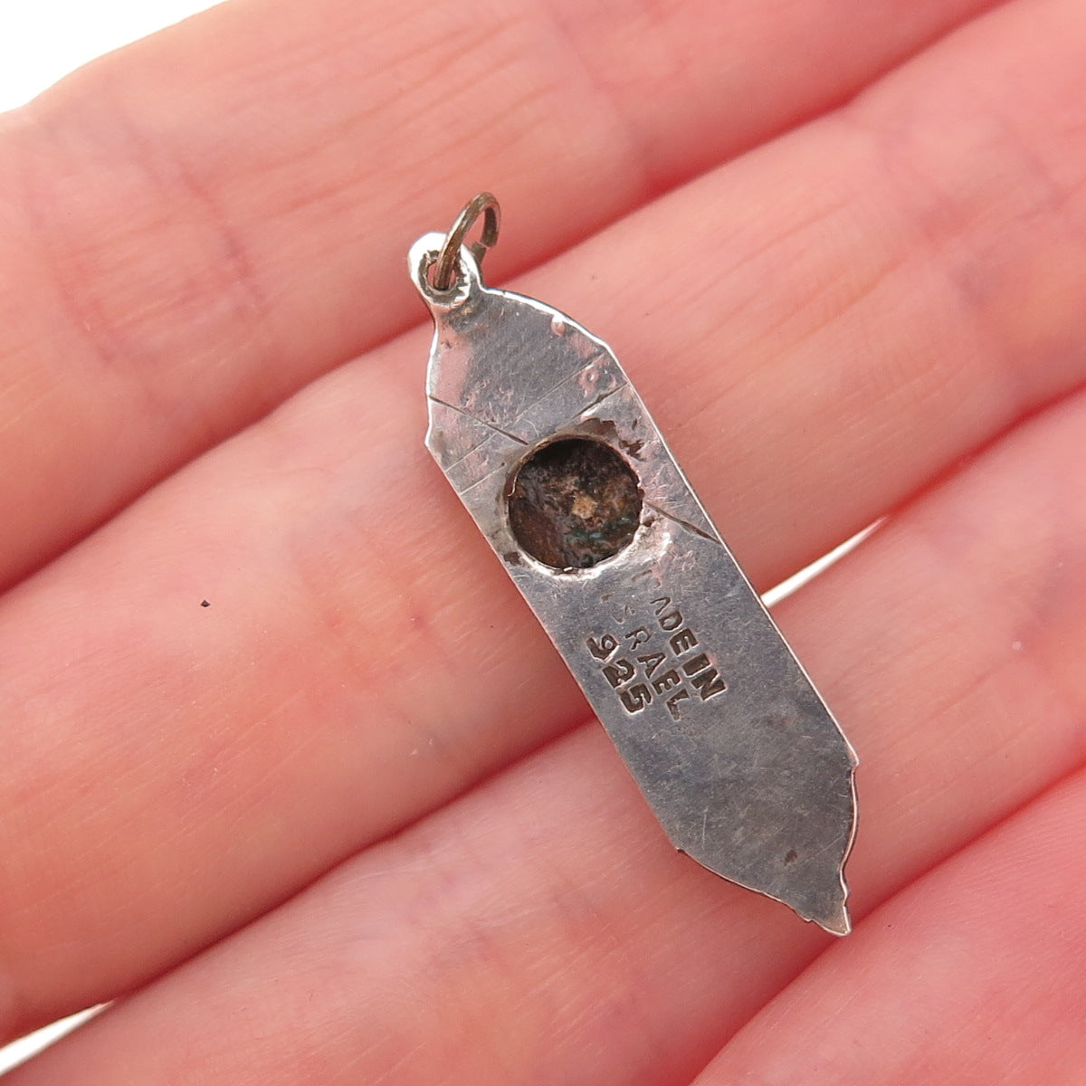 925 Sterling Silver Vintage Israel Mezuzah Judaica Oxidized Charm Pendant