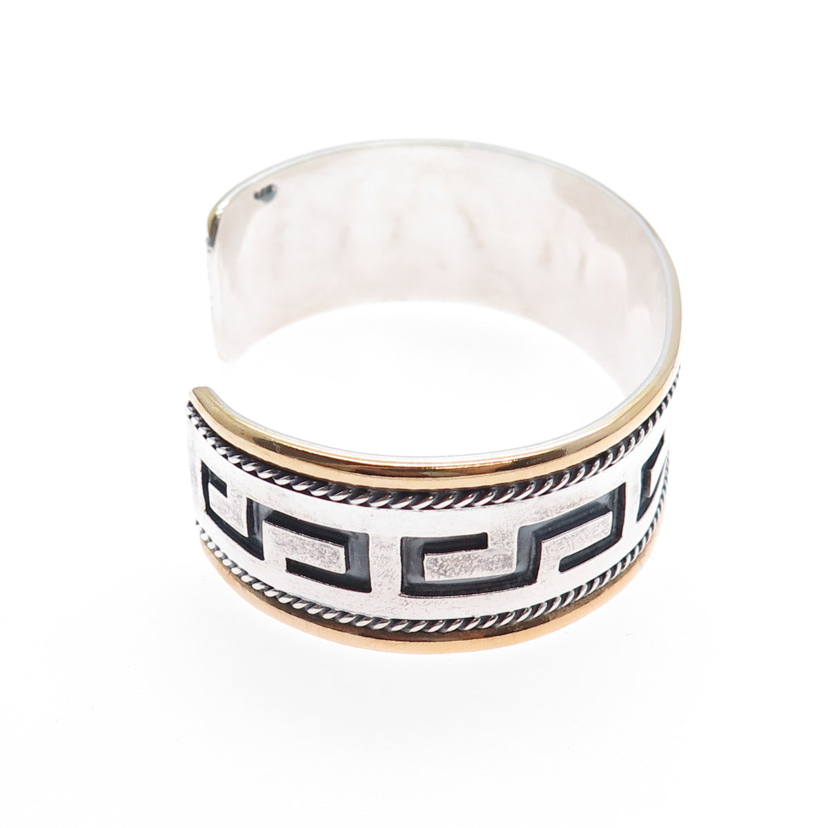 925 Sterling Silver 2-Tone Vintage Tribal Maze Adjustable Cuff Bracelet 7"
