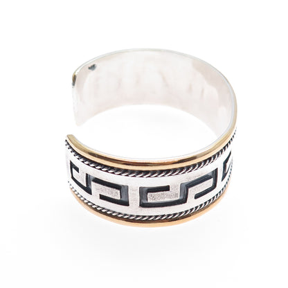 925 Sterling Silver 2-Tone Vintage Tribal Maze Adjustable Cuff Bracelet 7"