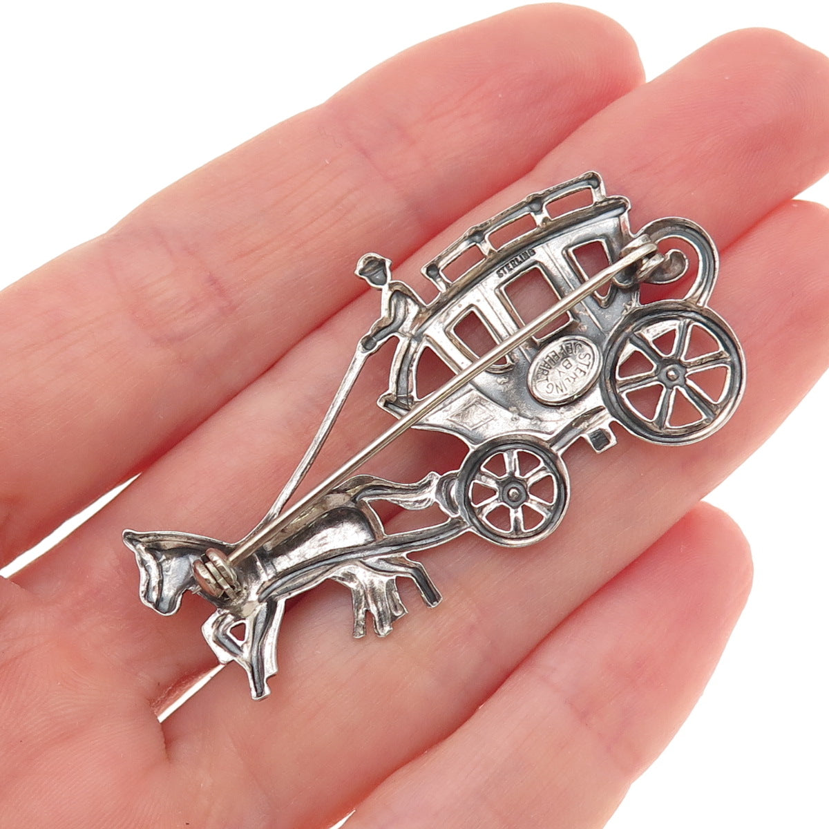 JewelArt Sterling Silver Antique Art Deco Horse & Carriage Oxidized Pin Brooch