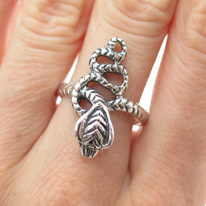 925 Sterling Silver Vintage Cobra Snake Oxidized Ring Size 8.25
