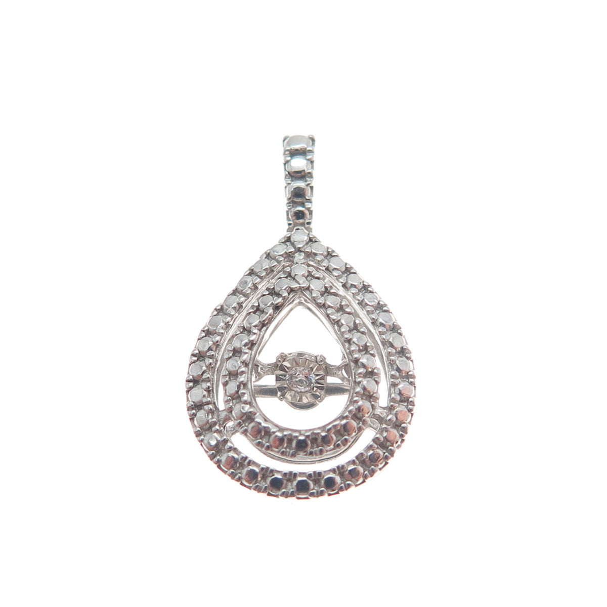 925 Sterling Silver Round-Cut C Z Teardrop Minimalist Charm Pendant