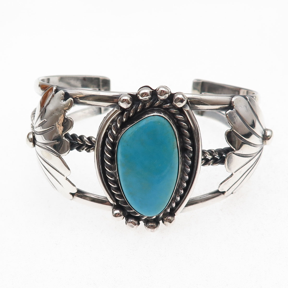 Old Pawn 925 Sterling Silver Vintage Turquoise Floral Adjustable Bracelet 6.75"