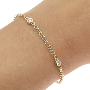 925 Sterling Silver Gold Plated Round-Cut C Z Adjustable Bracelet 7-9.25"