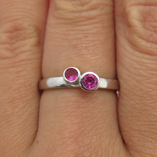 925 Sterling Silver Round-Cut Lab-Created Pink Sapphire Ring Size 7.75
