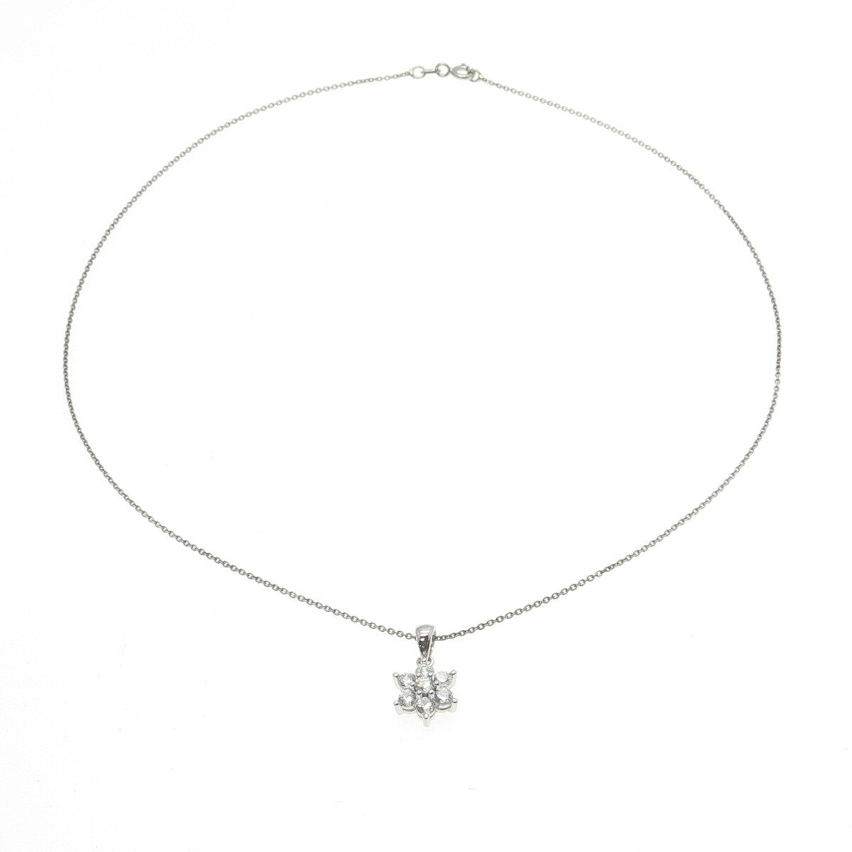 925 Sterling Silver Round-Cut C Z Flower Cable Chain Necklace 16"