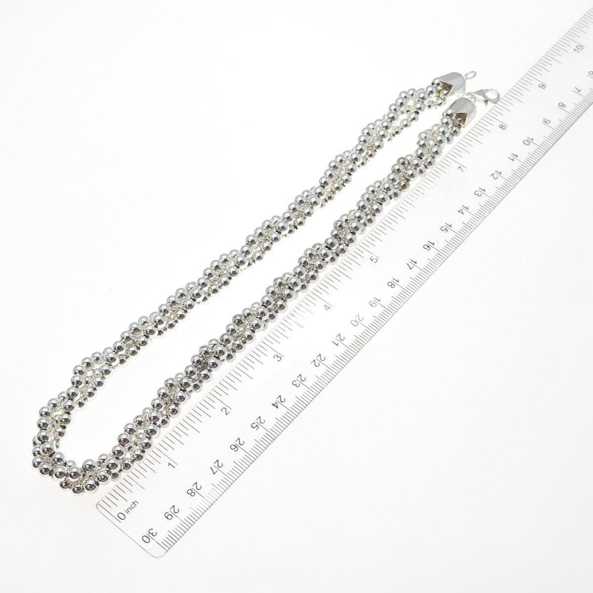 925 Sterling Silver Vintage Italy Ball Beaded 3-Strand Chain Necklace 16"