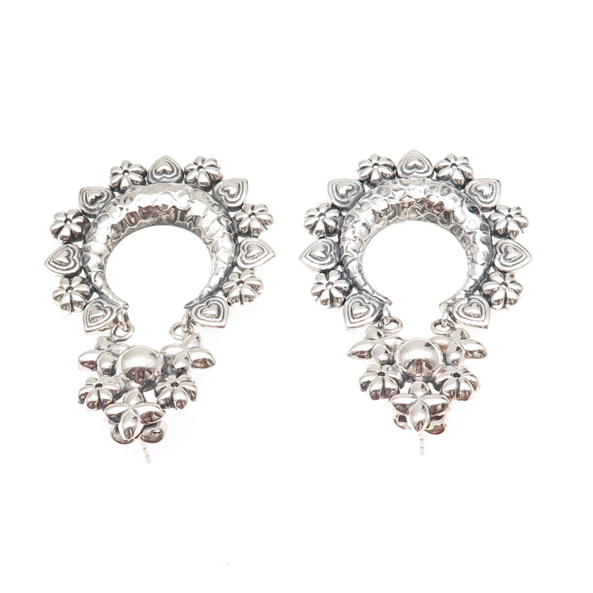 Arya 925 Sterling Silver Floral Heart Crescent Oxidized Dangle Earrings