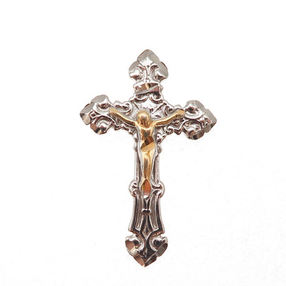 925 Sterling Silver 2-Tone Vintage Crucifix Cross Slide Charm Pendant