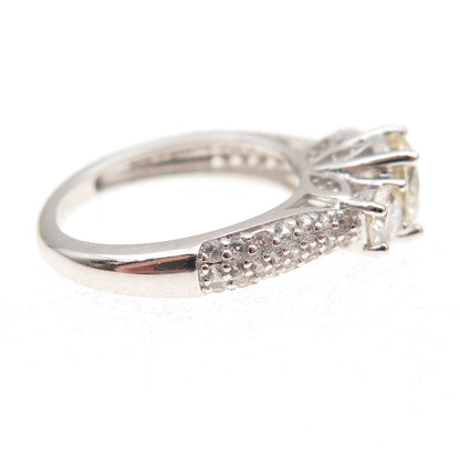 925 Sterling Silver Real Round-Cut White Topaz & C Z Engagement Ring Size 5