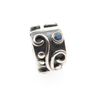 PANDORA 925 Sterling Silver Round-Cut Blue C Z Tendril Clip Charm