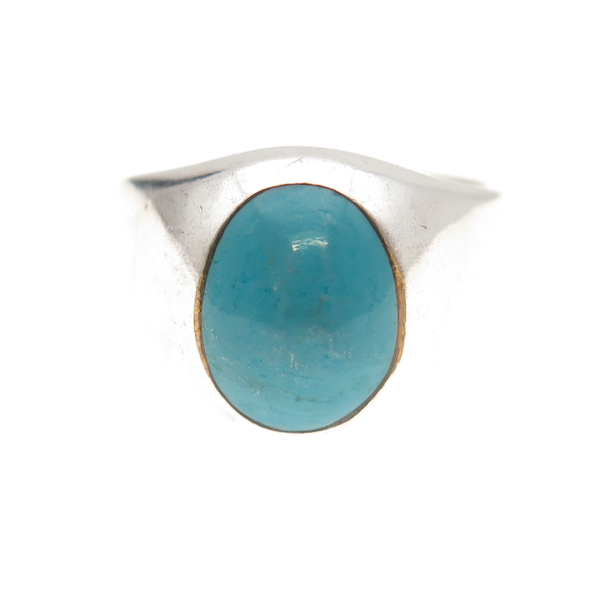 925 Sterling Silver Vintage Mexico Real Turquoise Oxidized Ring Size 10.75