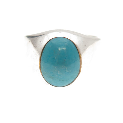 925 Sterling Silver Vintage Mexico Real Turquoise Oxidized Ring Size 10.75