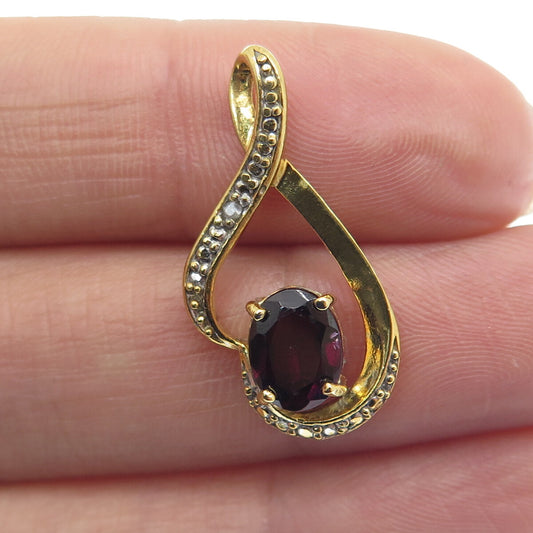 925 Sterling Silver Gold Plated Real Diamond Accent & Tourmaline Twisted Pendant