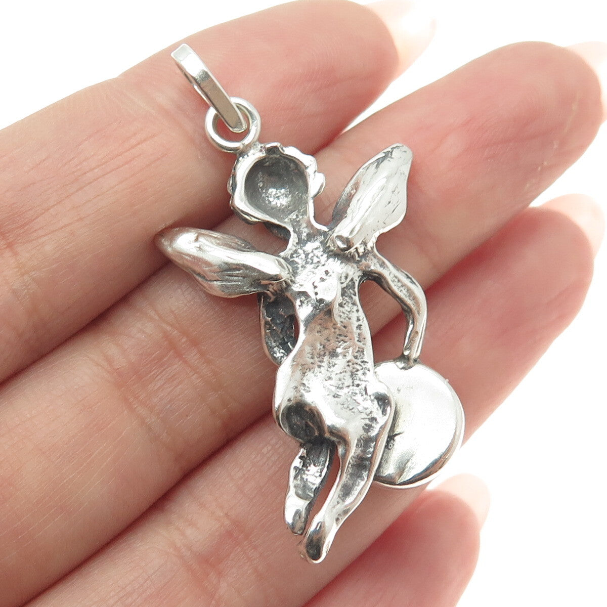 925 Sterling Silver Vintage Real Baltic Amber Angel Pendant