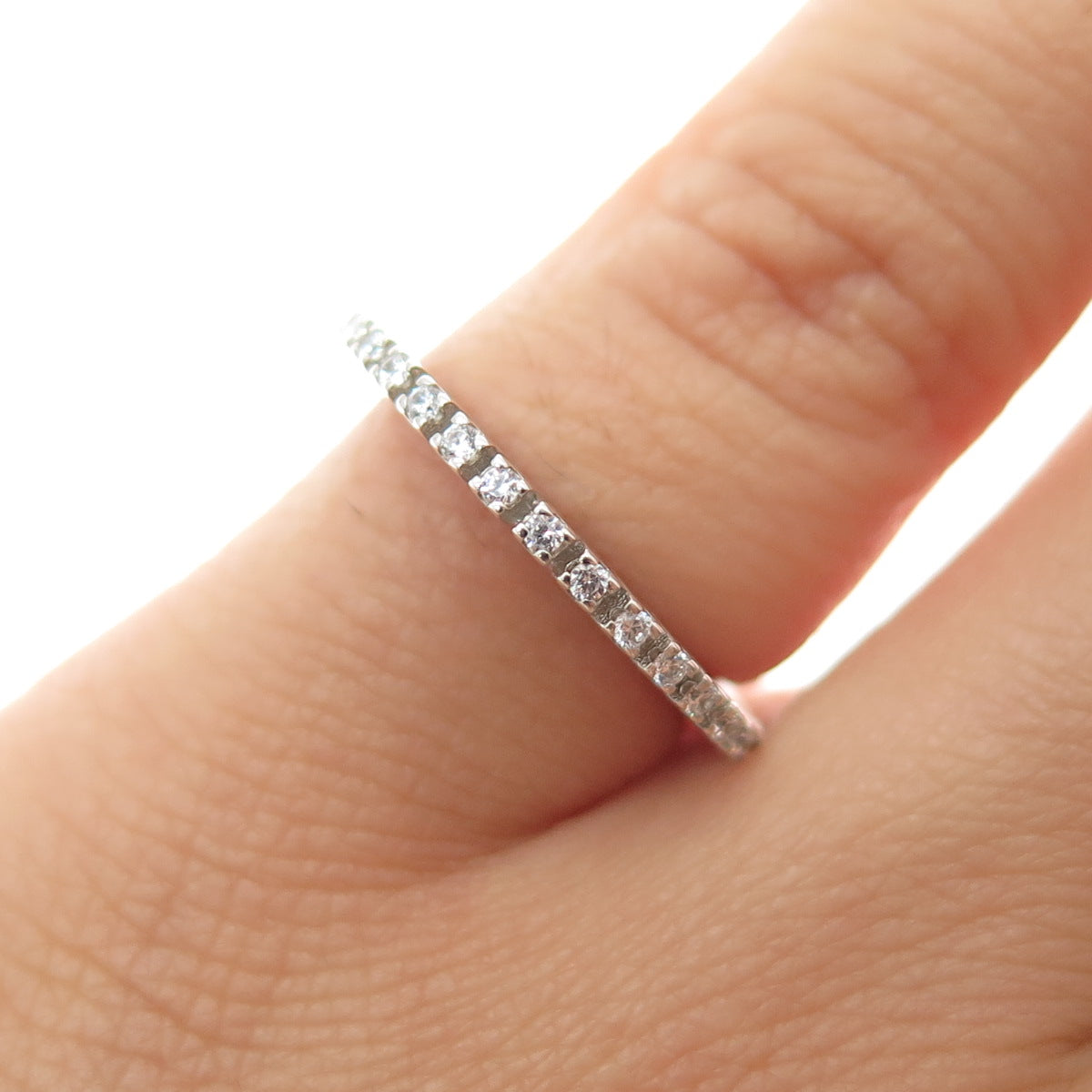 925 Sterling Silver Round-Cut C Z Stackable Eternity Ring Size 5