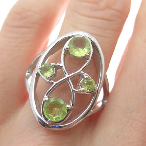 925 Sterling Silver Vintage Round-Cut Peridot Gem Cross Oval Ring Size 9.25