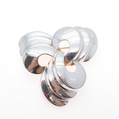 MONET 925 Sterling Silver 2-Tone Vintage Modernist Floral Pin Brooch