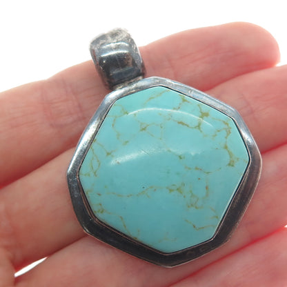 925 Sterling Silver Vintage Mexico Real Lone Mountain Turquoise Oxidized Pendant
