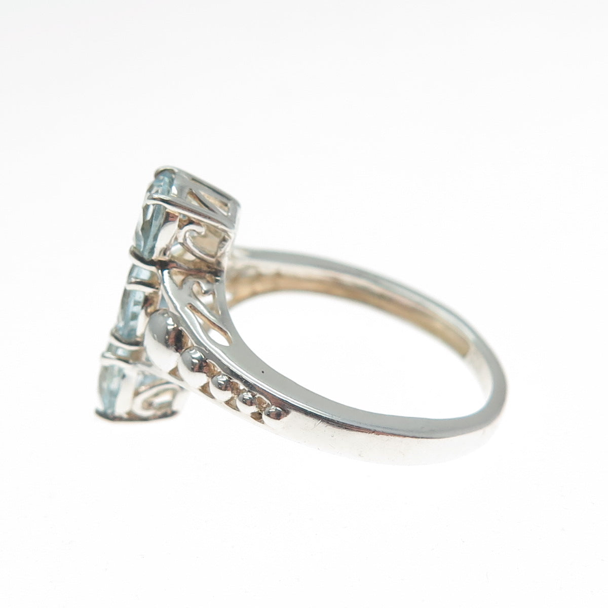 CHUCK CLEMENCY 925 Sterling Silver Vintage Real Round-Cut Blue Topaz Ring Size 5