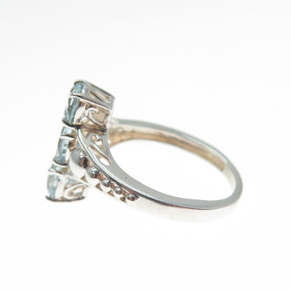 CHUCK CLEMENCY 925 Sterling Silver Vintage Real Round-Cut Blue Topaz Ring Size 5