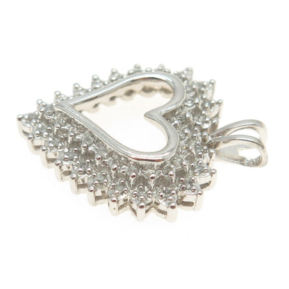 HN HENG NGAI 925 Sterling Silver Real Round-Cut Diamond Heart Pendant