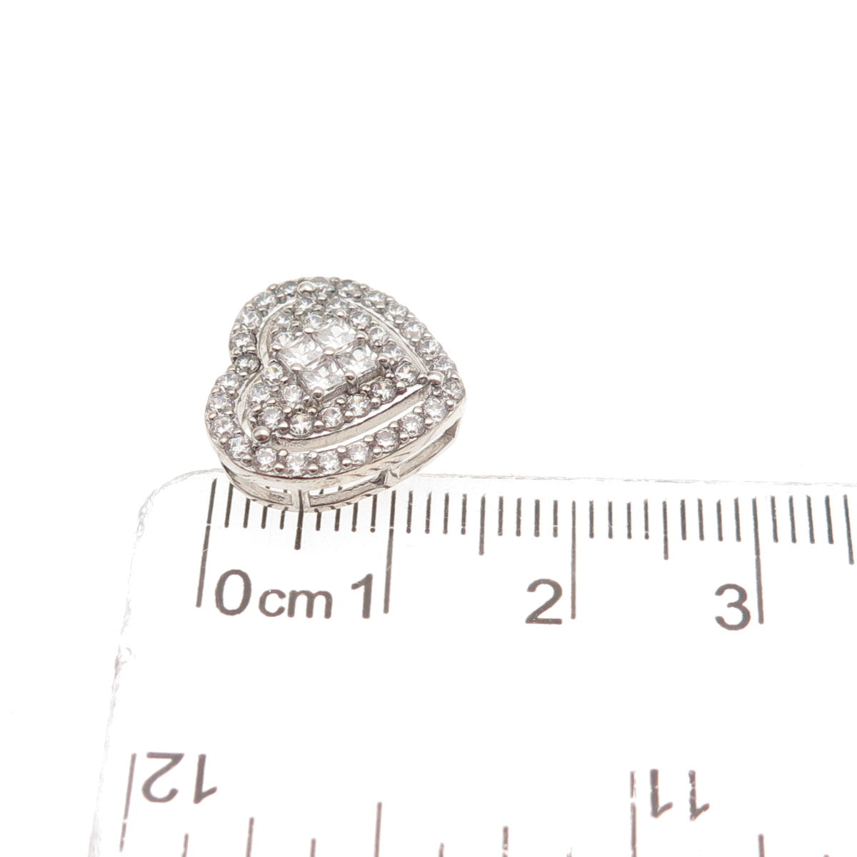 DEE BERKLE 925 Sterling Silver Round & Princess-Cut C Z Heart Mini Slide Pendant
