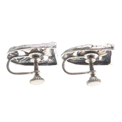 925 Sterling Silver Vintage Comedy & Tragedy Masks Oxidized Screw Back Earrings