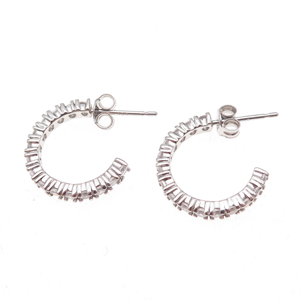 925 Sterling Silver Round-Cut C Z Hoop Earrings