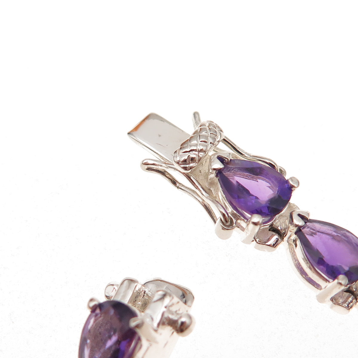 925 Sterling Silver Real Pear-Cut Amethyst Bracelet 7"